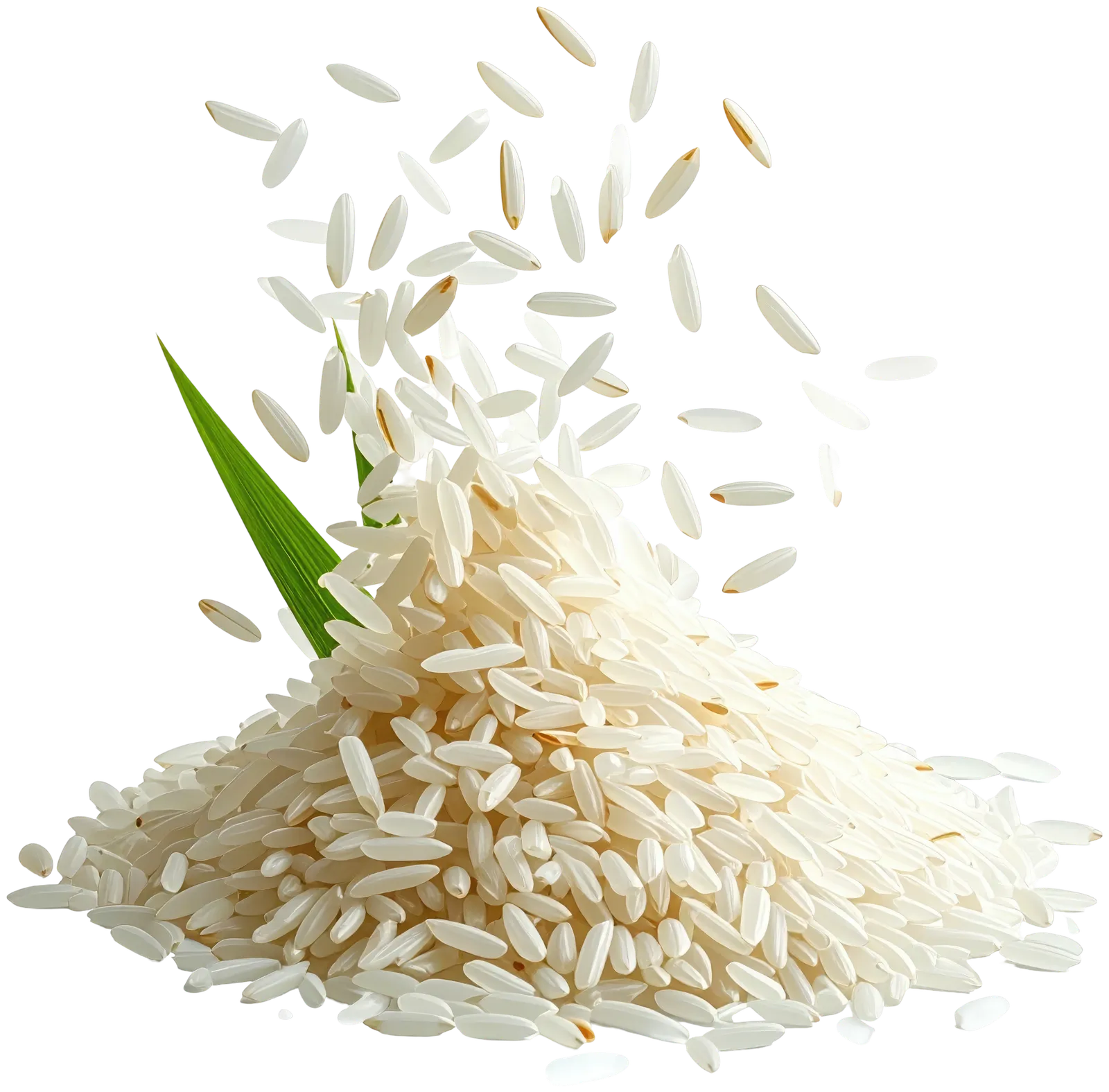 A heap of white Sona Masoori rice with grains falling onto it